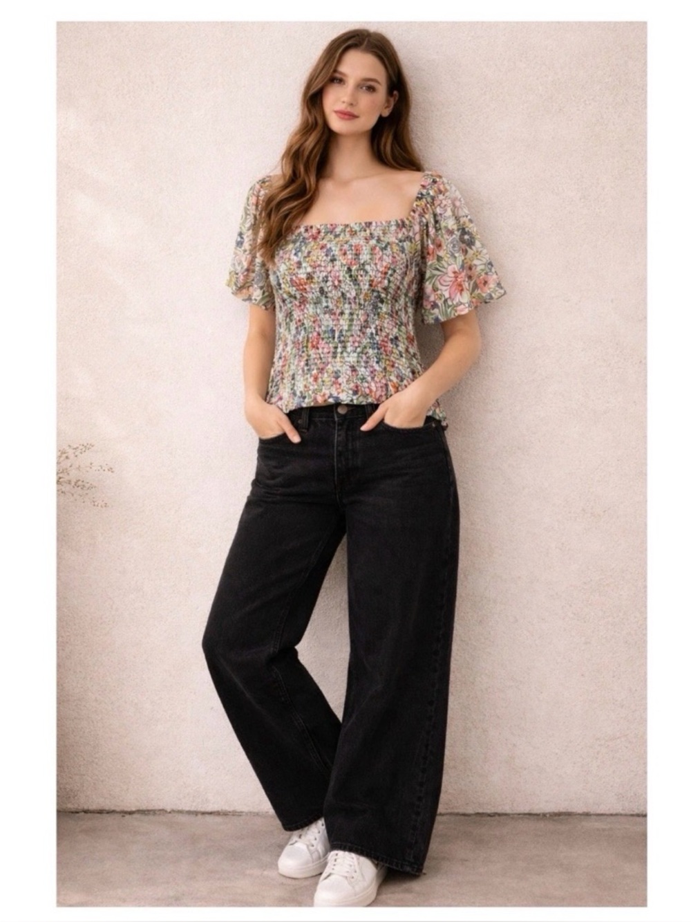 Anthropologie Aurelia Floral Smocked Short Sleeve Blouse Sz XS multicolor boho